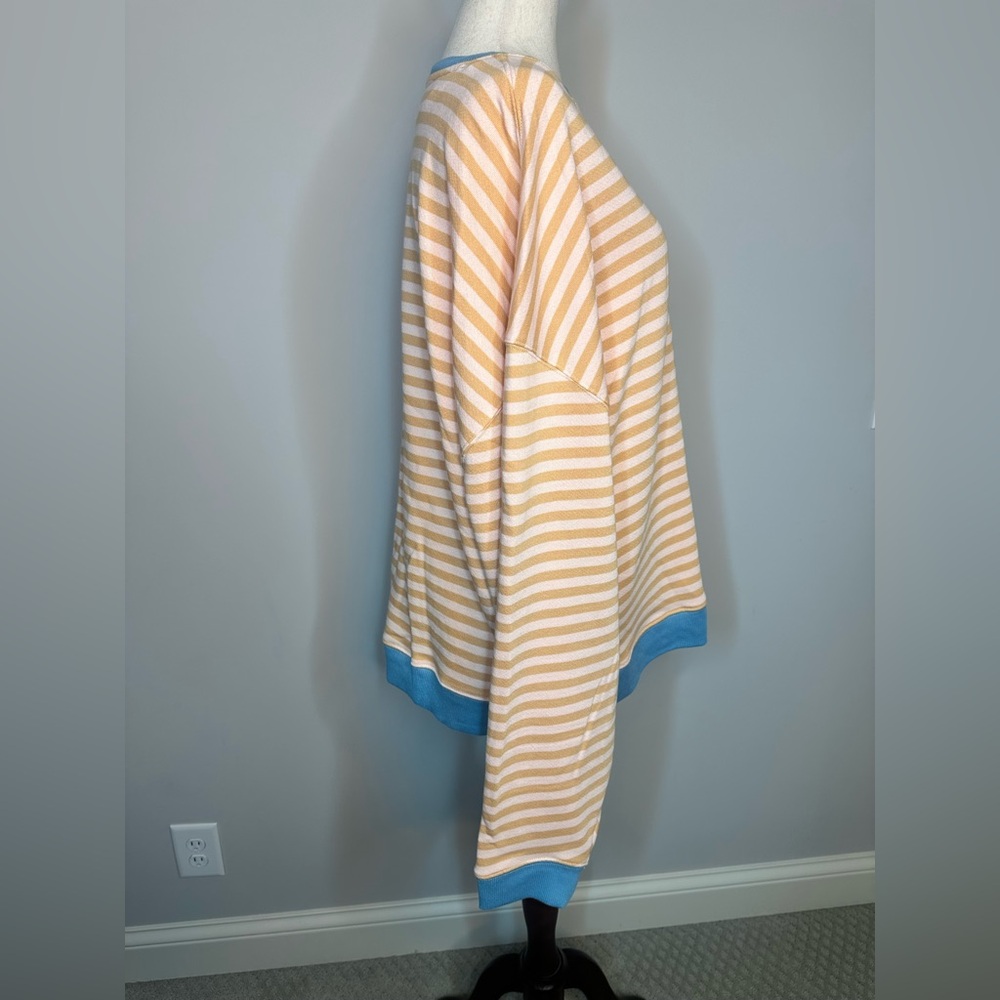 Sz S Free People We the Free Classic Striped Crew Latte Combo peach blue - Picture 6 of 10